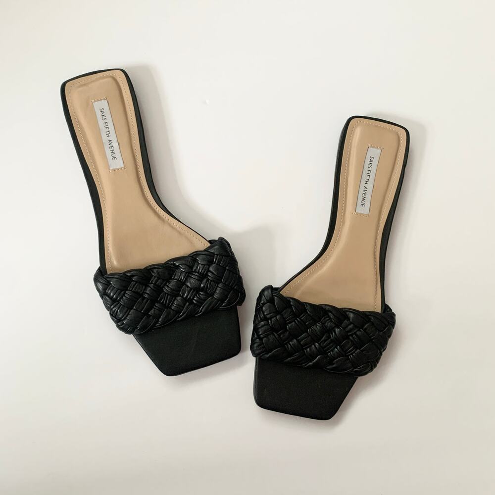 Saks Fifth Avenue Black Woven Slide Sandal Shoes